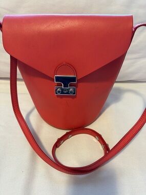 Loeffler Randall Coral Leather Crossbody Bucket Bag with Silver-Tone Clasp